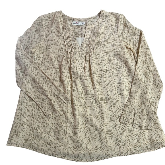 Vineyard Vines Tops - Vineyard Vines Women S Polka Dot Silk Blend Long Sleeve Pleated Blouse Top